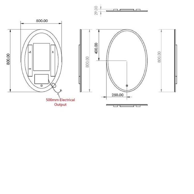Oval Heated Bathroom Mirror with Lights 800 x 500mm- hib. Arena 80