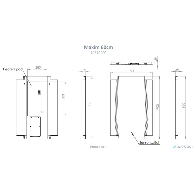 Arched LED Bathroom Mirror with Demister 600 x 900mm- HIB Maxim 60