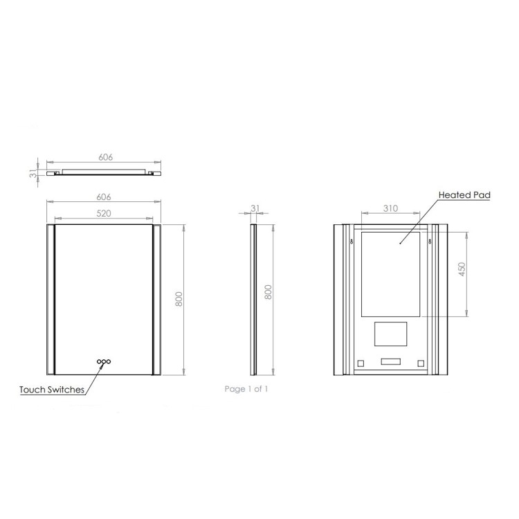Rectangular Heated Bathroom Mirror with Lights 600 x 800mm -hib. Fold 60