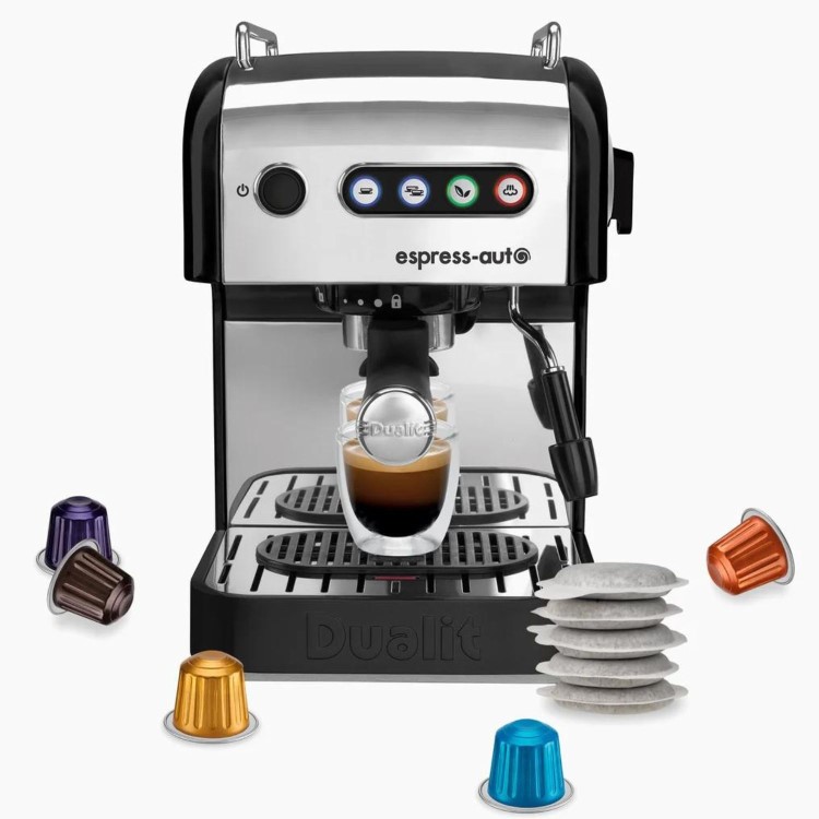 Dualit Espress-Auto Freestanding Coffee & Tea Machine with Milk Frother- Stainless Steel