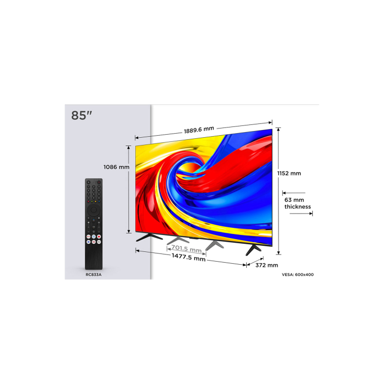 TCL 85P7L-UK 85" QLED 4K HDR Smart Google TV – Ultra Large 85 Inch 4K UHD TV with Dolby Vision HDR10+ & Google TV Streaming Apps