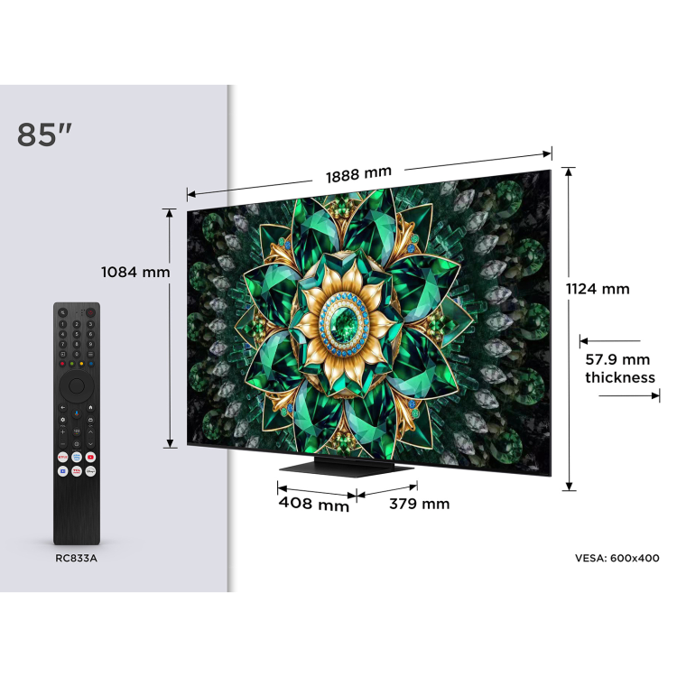 TCL 85Q7C-UK 85-Inch 4K QD-Mini LED Smart TV – HDR10+ Dolby Vision IQ 144Hz Google TV