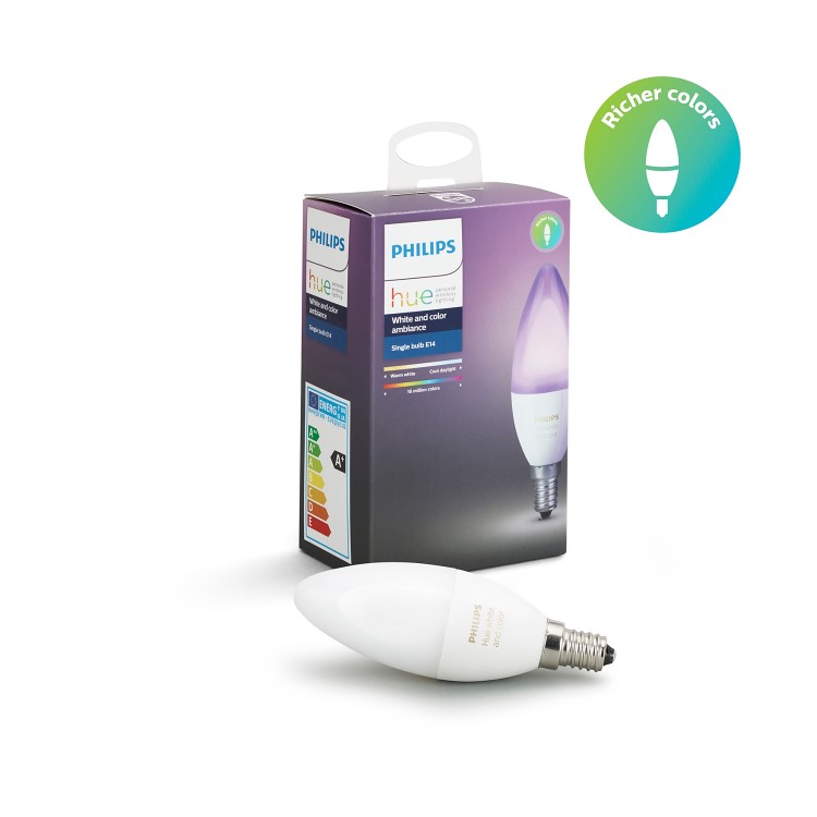 GRADE A1 - Phillips Hue White & Colour Bulb E14 - Single Bulb - works with Alexa & Google Assistant 