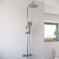 GRADE A1 - EQUATE Round Thermostatic Shower Set Brushed Nickel