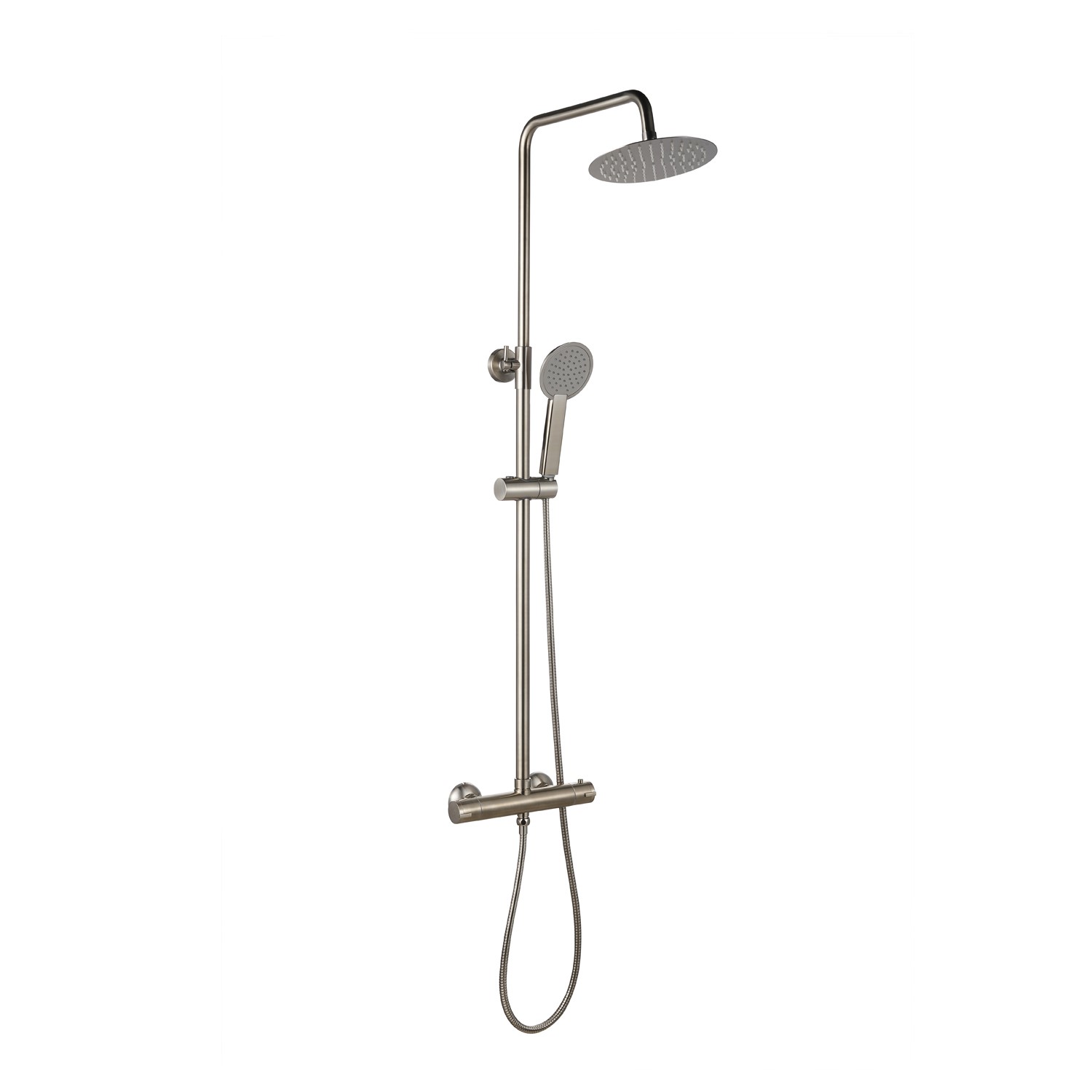 Nickel Thermostatic Bar Mixer Shower Set with Round Overhead & Handset - Equate