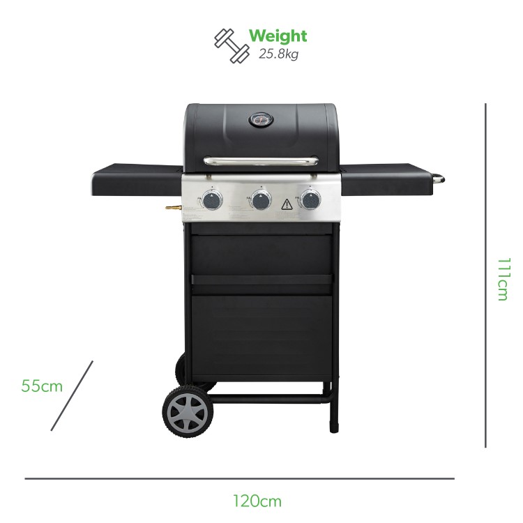 Dangrill 3 Burner Gas BBQ in Black