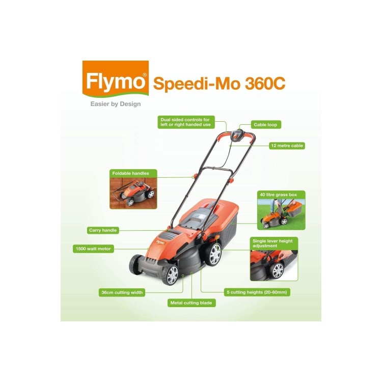 Flymo Speedi-Mo 360C 36cm Rotary Collect Corded Electric Lawnmower