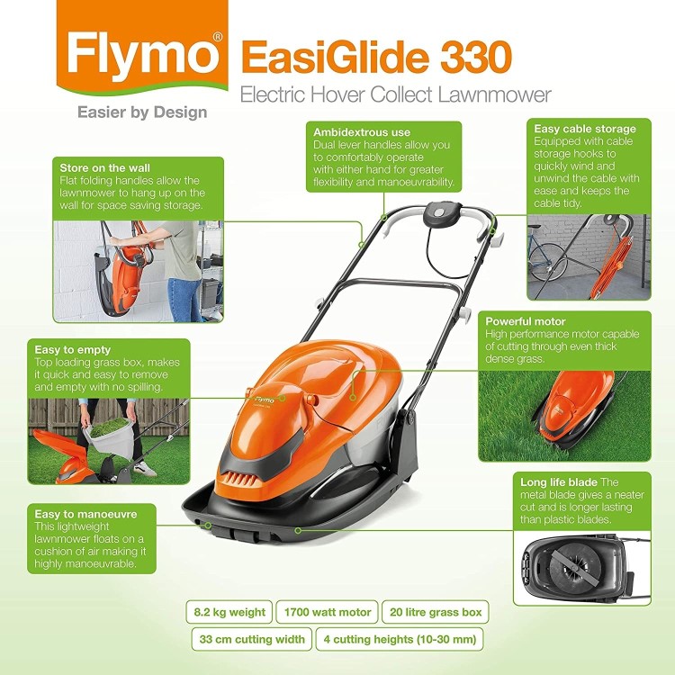 Refurbished Flymo Easi Glide 330 33cm Hover Collect Corded Electric Lawnmower