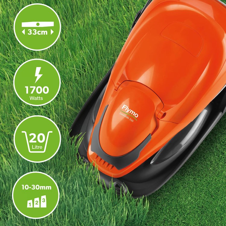 Refurbished Flymo Easi Glide 330 33cm Hover Collect Corded Electric Lawnmower