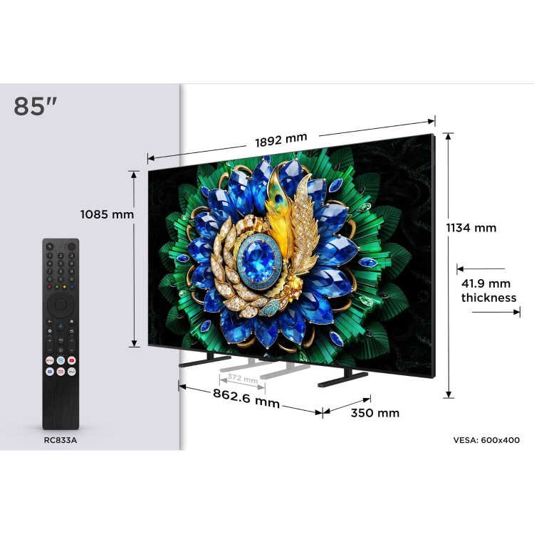 TCL 85A400M-UK 85" QD-Mini LED Google TV – Ultra Large 85 Inch 4K Smart TV with Dolby Vision HDR & Cinematic Home Entertainment
