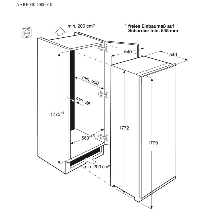 Zanussi ZBF22451SA 54cm Wide Frost Free Integrated Upright In-Column Freezer - White