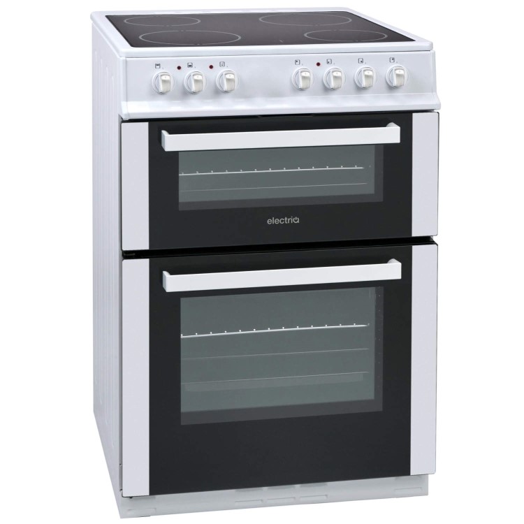 GRADE A2  - ElectriQ 60cm Double Oven Electric Cooker With Ceramic Hob - White