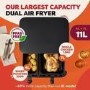 GRADE A1 - Instant Pot Dual Vortex Air Fryer PFAS Free Large 11L Twin 7L and 4L Baskets 8-in-1 Dehydrate Grill Bake Roast Reheat Non-Stick Easy Clean Dishwasher Safe Stainless Steel