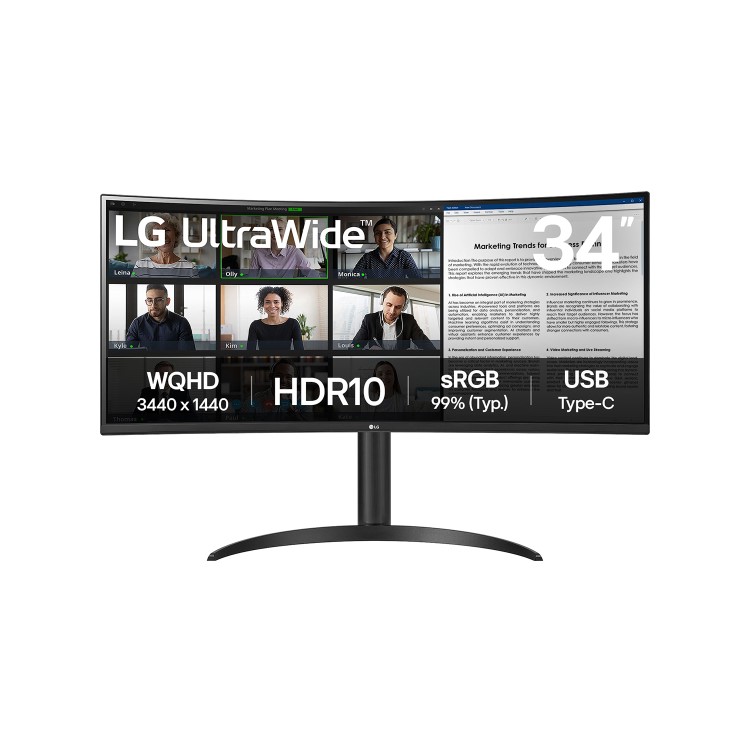 LG UltraWide 34WR55QK 34" VA WQHD 100Hz USB-C Curved Monitor 