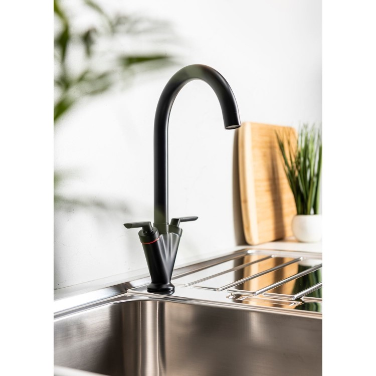 ONLY OPENED - Abode Volo Dual Lever Kitchen Mixer Tap - Matt Black