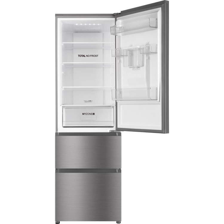 Haier AFE635CHJW 190x60cm 325L Triple Door Total No Frost Freestanding Fridge Freezer With Non-Plumb Water Dispenser - Silver