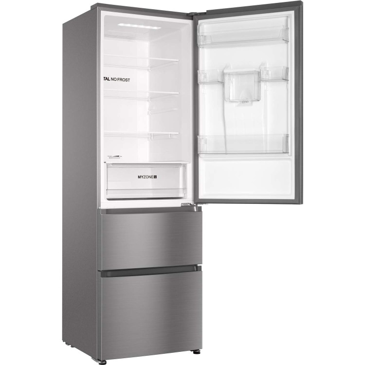 Haier AFE635CHJW 190x60cm 325L Triple Door Total No Frost Freestanding Fridge Freezer With Non-Plumb Water Dispenser - Silver