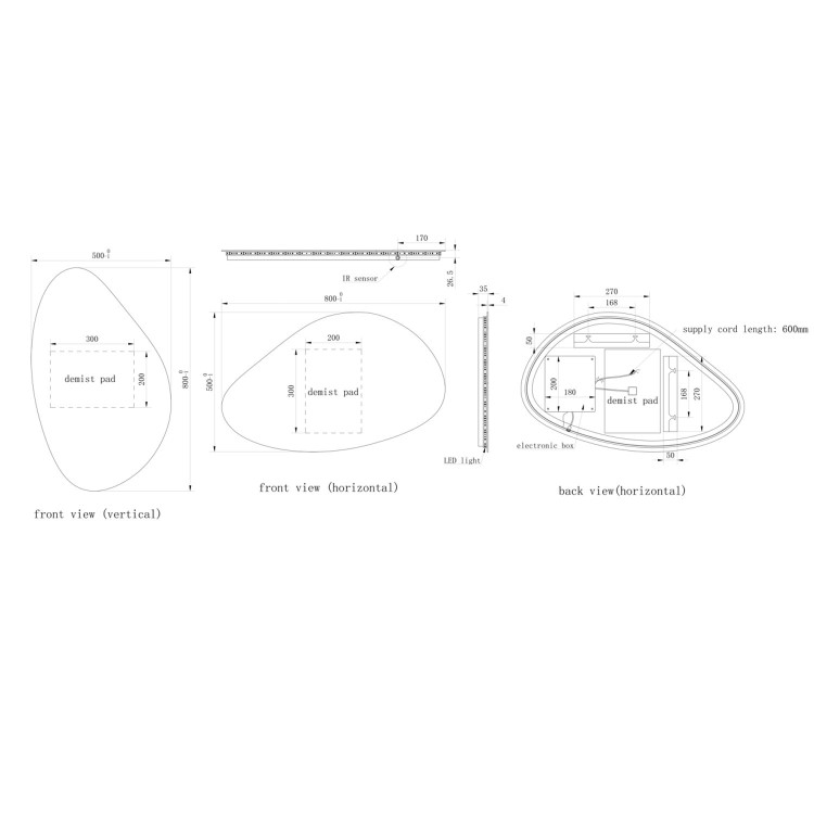 ONLY OPENED - Pebble Backlit Heated Bathroom Mirror with Lights 500 x 800mm - Apollo