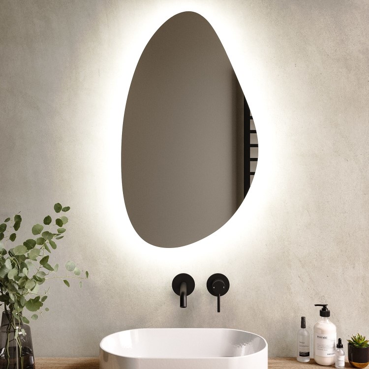 ONLY OPENED - Pebble Backlit Heated Bathroom Mirror with Lights 500 x 800mm - Apollo