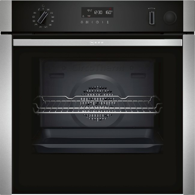 Refurbished Neff N50 Slide & Hide Pyrolytic Self Cleaning Single Oven with Added Steam Function - Stainless Steel