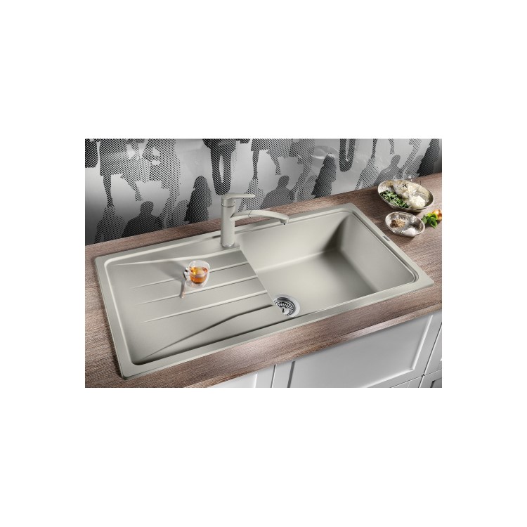 Single Bowl White Composite Kitchen Sink with 600mm Reversible Drainer - Blanco Sona
