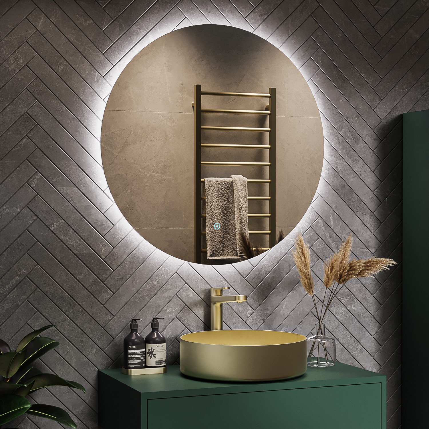 Round Backlit LED Heated Bathroom Mirror 800mm Luna BeBa_24919