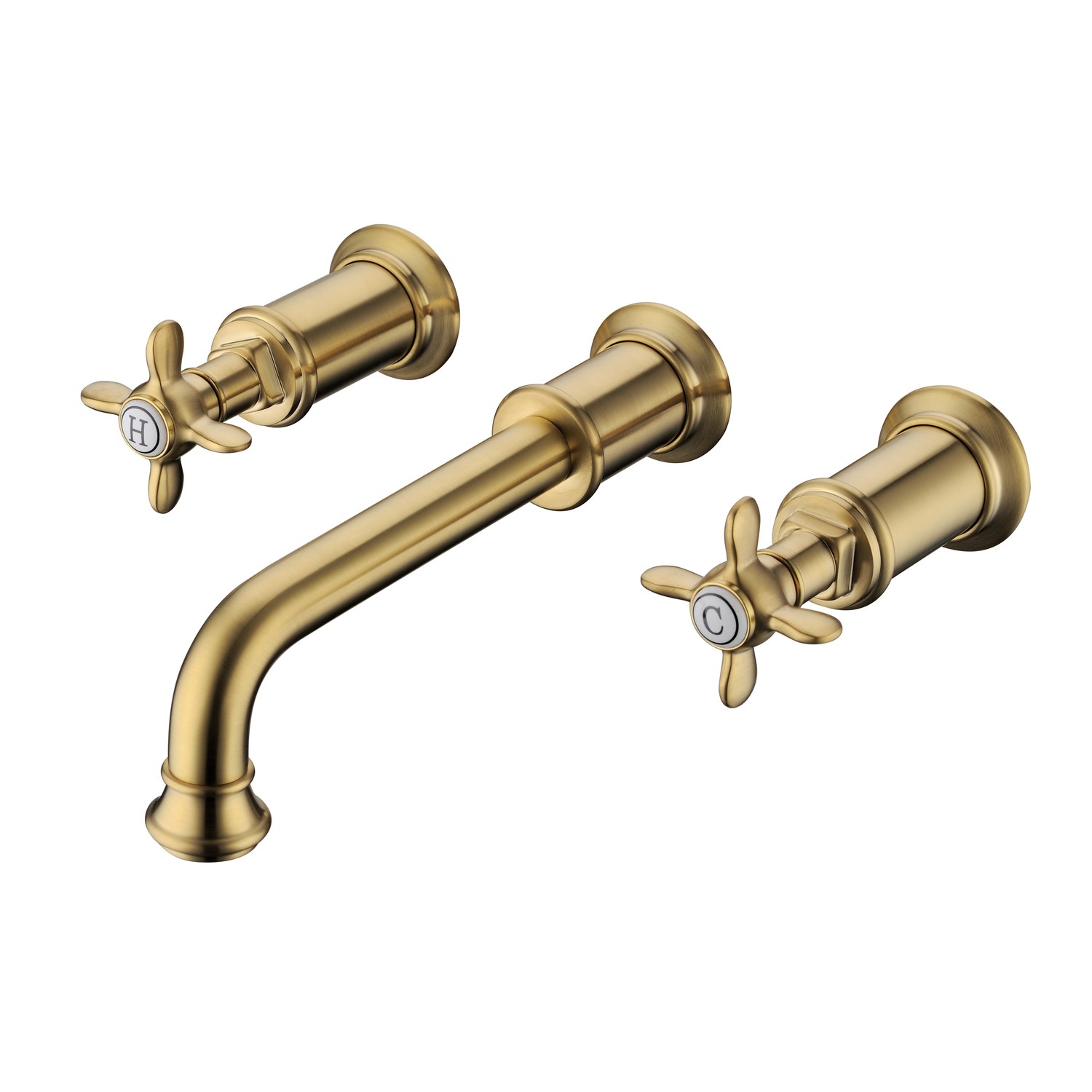 Wall Mounted Brass Double Lever Basin Mixer Tap - Camden