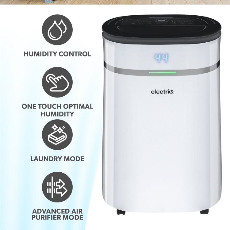 GRADE A2 - electriQ 12 Litre Low Energy UV Antibacterial Dehumidifier with HEPA Air Purifier - White