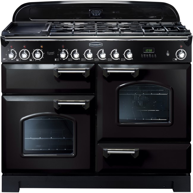 Rangemaster Classic Deluxe 110cm Dual Fuel Range Cooker Black