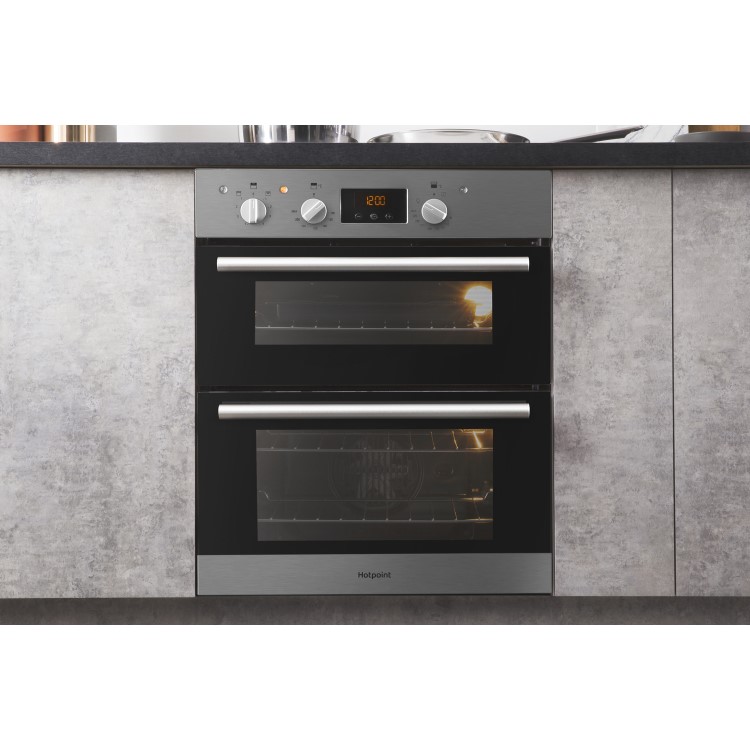 Refurbished Hotpoint DU2540IX 60cm Double Built Under Electric Oven Stainless Steel