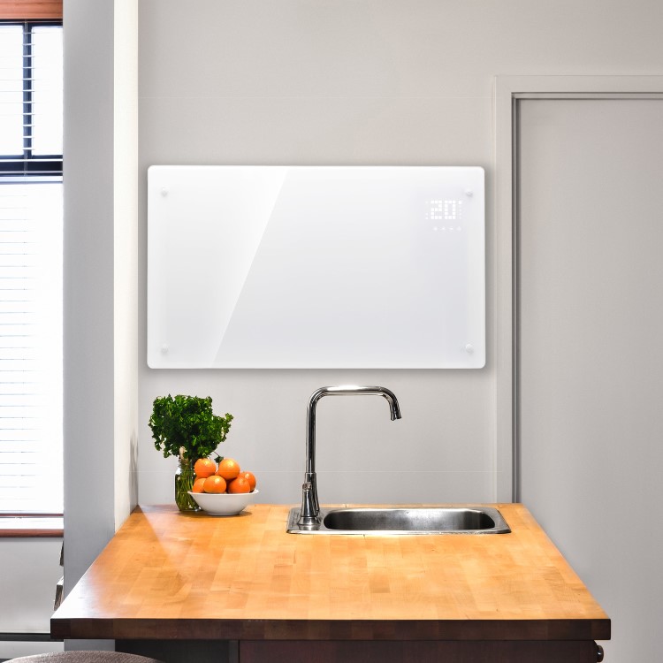 Refurbished electriQ 2500W Smart Designer Glass Panel Convection Heater - Wall Mountable & Bathroom Safe - White