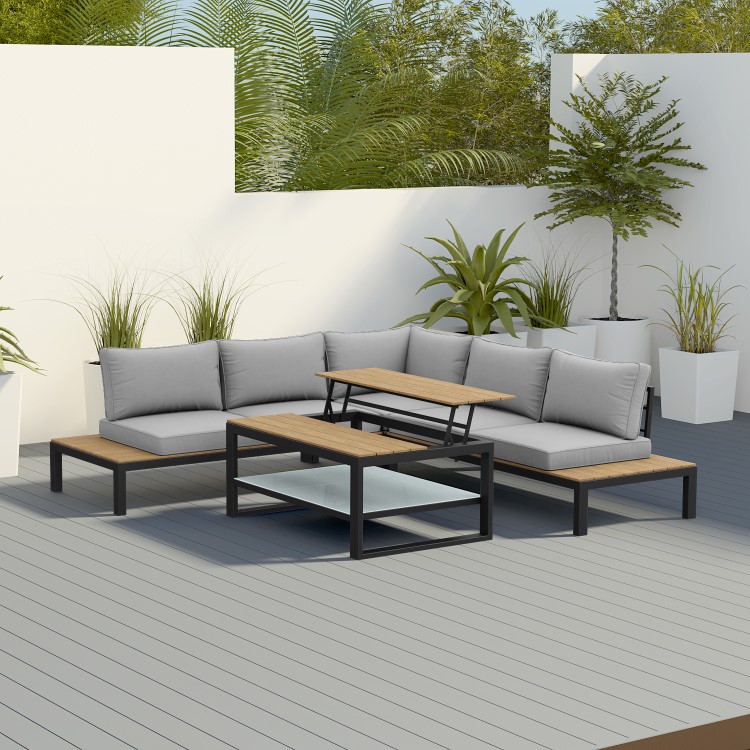 Grey Garden Corner Sofa Set with Adjustable Table - Como