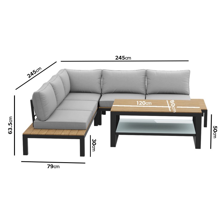 Grey Garden Corner Sofa Set with Adjustable Table - Como
