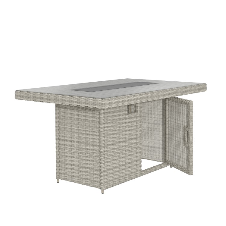 6 Seater Grey Rattan Reclining Garden Dining Set with Fire Pit Table - Aspen