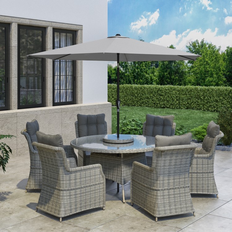 6 Seater Grey Round Rattan Garden Dining Set with Table and Chairs - Aspen