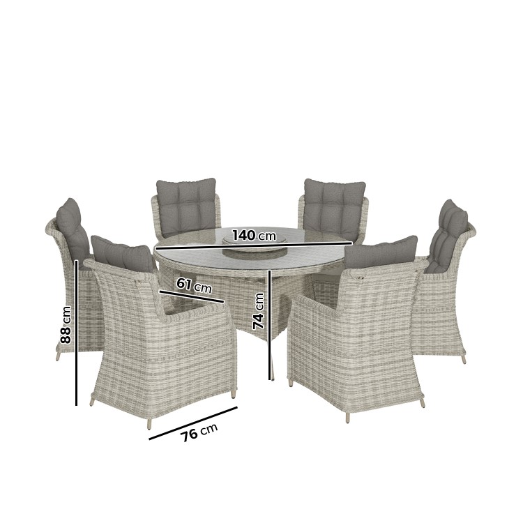 6 Seater Grey Round Rattan Garden Dining Set with Table and Chairs - Aspen