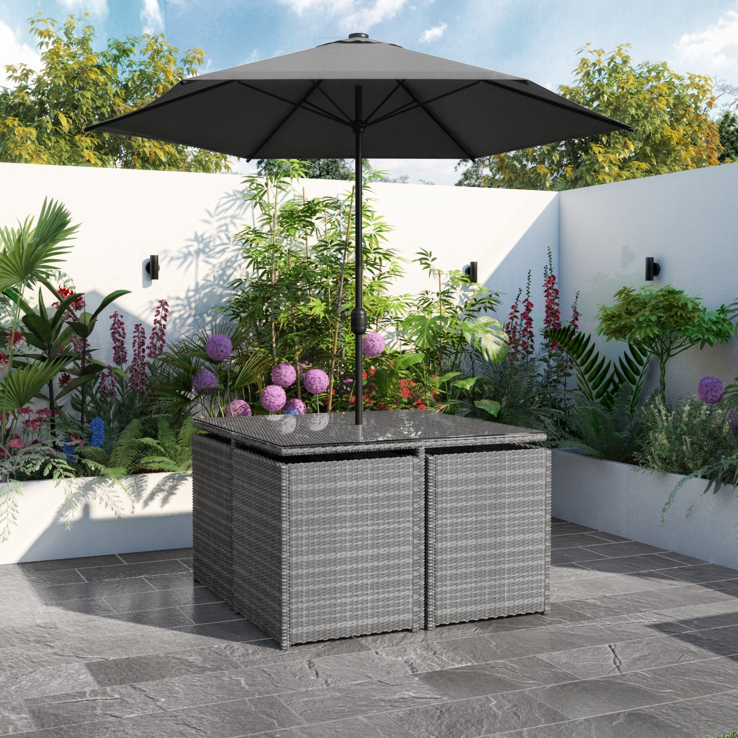 Rattan Bistro Rattan Cube Garden Furniture With Parasol Cube