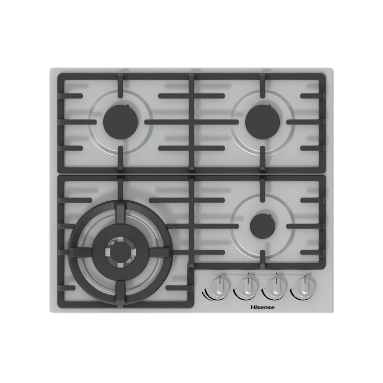 Refurbished Hisense GM663XUK 60cm Rotary Control Gas Hob With Cast Iron Pan Stands - Stainless Steel