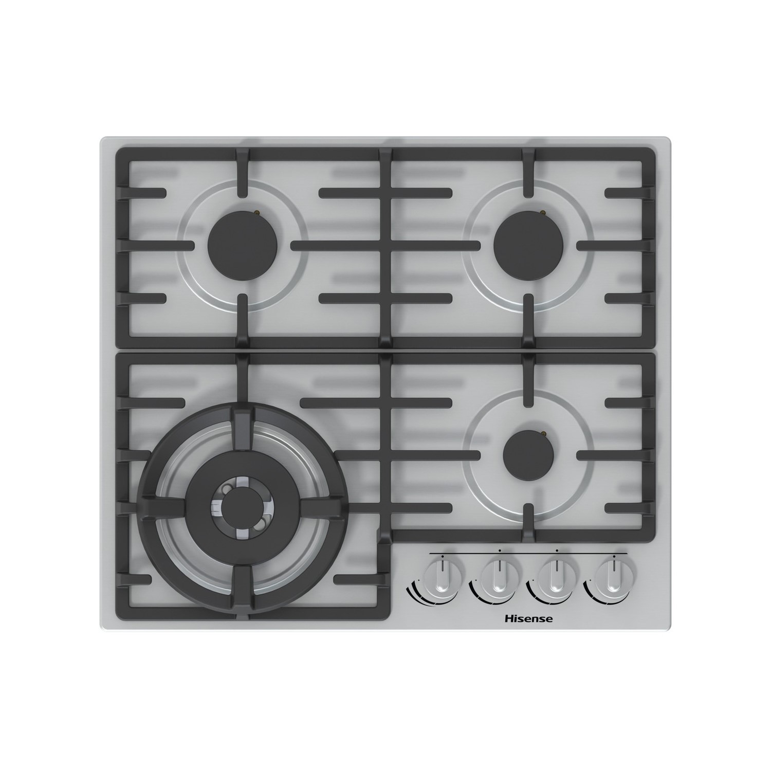 Hisense 60cm 4 Burner Gas Hob with Wok Burner - Stainless Steel