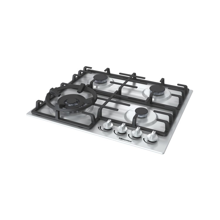 Refurbished Hisense GM663XUK 60cm Rotary Control Gas Hob With Cast Iron Pan Stands - Stainless Steel