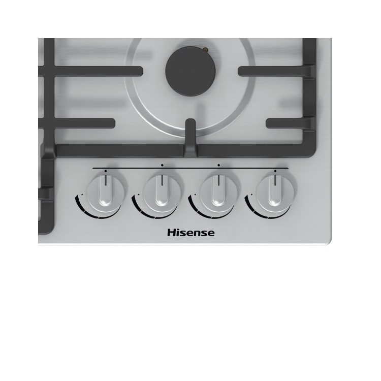 Refurbished Hisense GM663XUK 60cm Rotary Control Gas Hob With Cast Iron Pan Stands - Stainless Steel