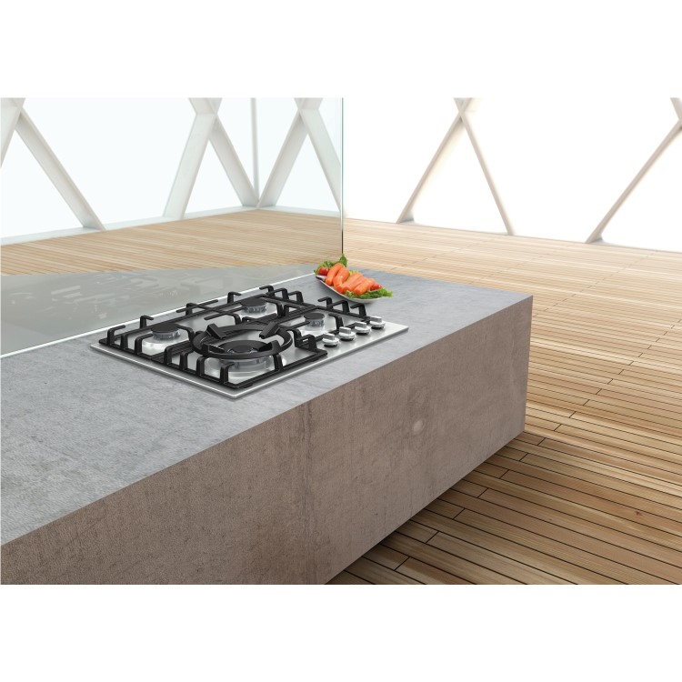 Refurbished Hisense GM663XUK 60cm Rotary Control Gas Hob With Cast Iron Pan Stands - Stainless Steel