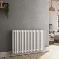 Refurbished Reggio White Horizontal Double Column Traditional Radiator 600x1010mm 3462 BTU - Cast Iron Style