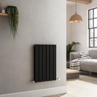 Refurbished Riace Midnight Black Horizontal Flat Designer Radiator 600x408mm Double Panel 1542 BTU