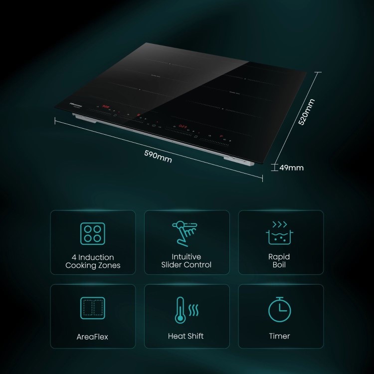 Refurbished Hisense HI6442BSCE 59cm 4 Zone Induction Hob Black
