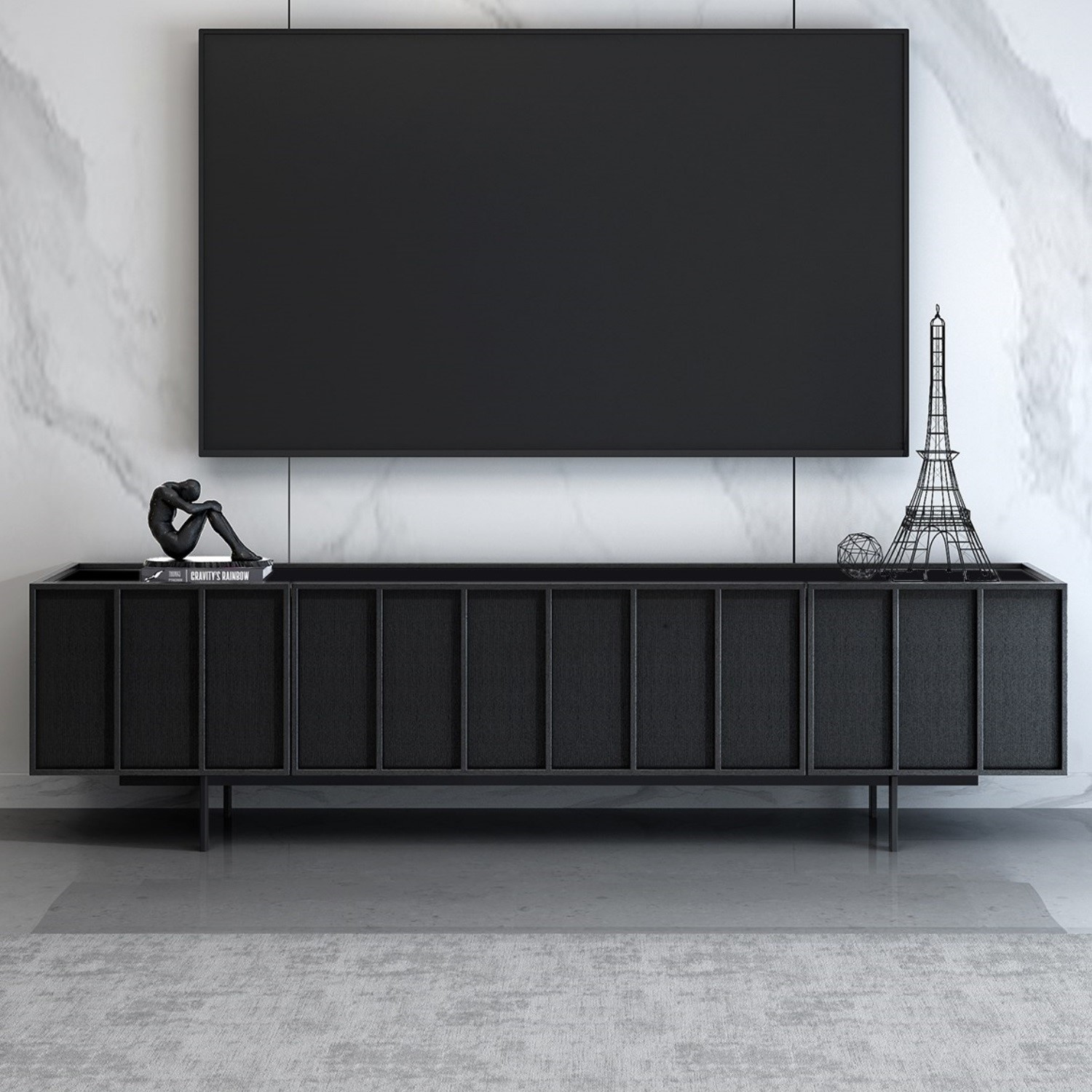 Large Black Oak TV Unit with Storage - TV's up to 70 - Helmer