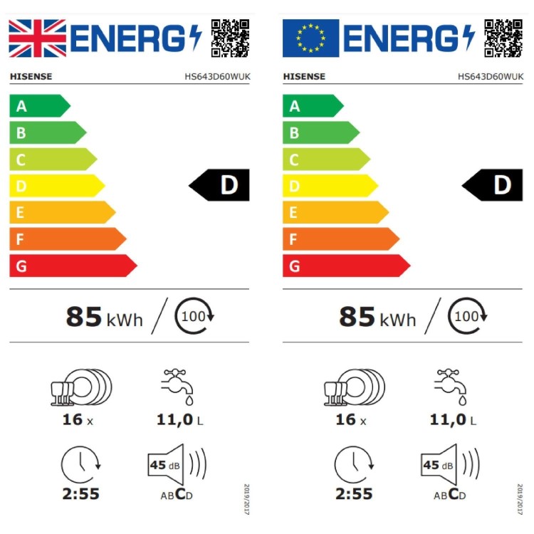 Hisense Hi4 Freestanding Dishwasher - Glass Care, D-Rated, White
