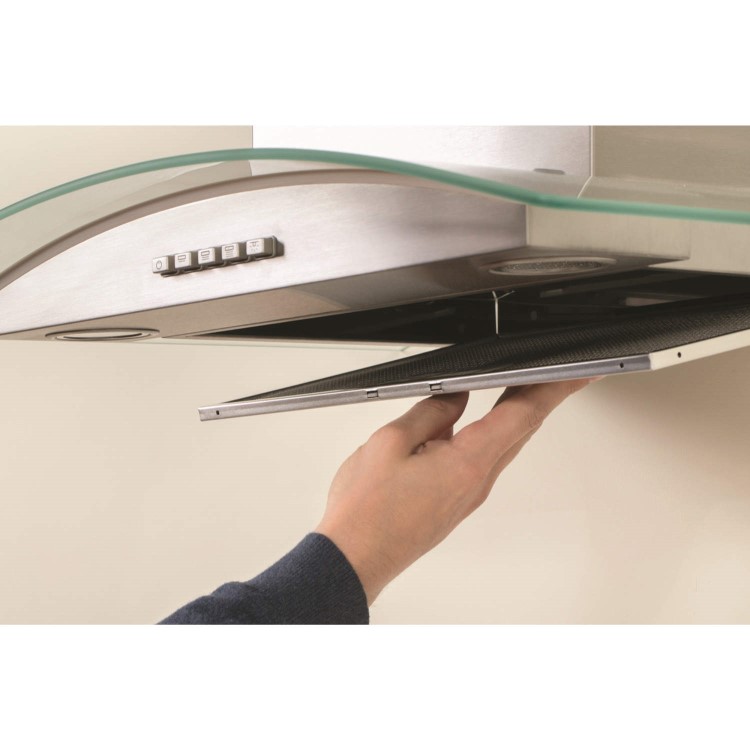 GRADE A1 - Indesit 60cm Curved Glass Chimney Hood - Stainless Steel