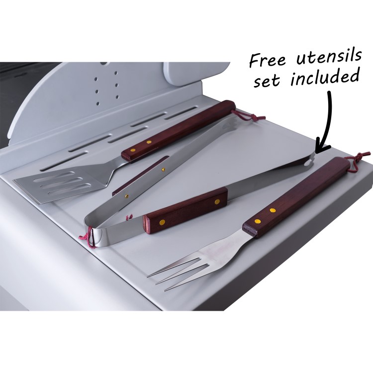 GRADE A2 - The Kentucky Premium 4 Burner Gas BBQ in Silver - Includes BBQ Cover and Utensil Set