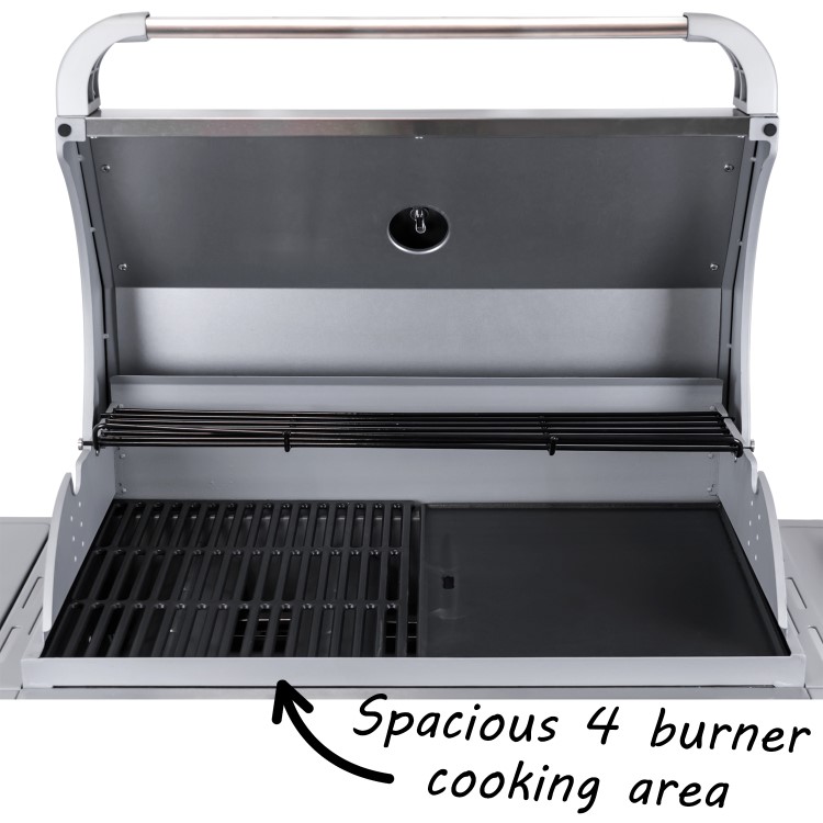 GRADE A2 - The Kentucky Premium 4 Burner Gas BBQ in Silver - Includes BBQ Cover and Utensil Set